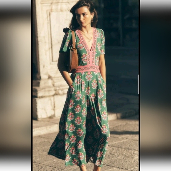 Boden Women's Green Ellie Maxi Floral Garden Party Colorful Tea Dress 4P - Picture 3 of 16